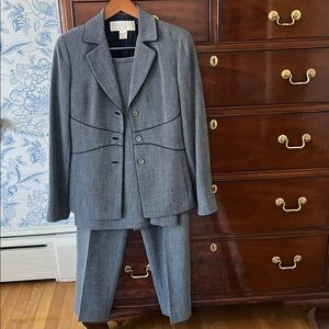 Navy and Grey Tweed Jacket, Pants and Pencil Skirt
